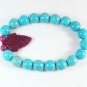 Turquoise Purple Leaf Baby Blue Veins Ball Beads Stretch Bracelet ZZ2412
