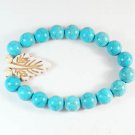 Turquoise White Leaf Baby Blue Veins Ball Beads Stretch Bracelet ZZ2413
