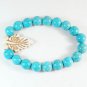 Turquoise White Leaf Baby Blue Veins Ball Beads Stretch Bracelet ZZ2413