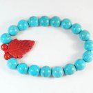 Turquoise Red Leaf Baby Blue Veins Ball Beads Stretch Bracelet ZZ2414
