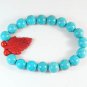 Turquoise Red Leaf Baby Blue Veins Ball Beads Stretch Bracelet ZZ2414
