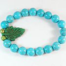 Turquoise Green Leaf Baby Blue Veins Ball Beads Stretch Bracelet ZZ2415