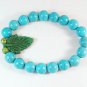 Turquoise Green Leaf Baby Blue Veins Ball Beads Stretch Bracelet ZZ2415