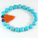 Turquoise Orange Leaf Baby Blue Veins Ball Beads Stretch Bracelet ZZ2416