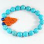 Turquoise Orange Leaf Baby Blue Veins Ball Beads Stretch Bracelet ZZ2416