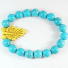 Turquoise Yellow Leaf Baby Blue Veins Ball Beads Stretch Bracelet ZZ2417