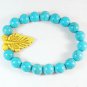 Turquoise Yellow Leaf Baby Blue Veins Ball Beads Stretch Bracelet ZZ2417