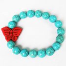 Turquoise Red Butterfly Baby Blue Veins Ball Beads Stretch Bracelet ZZ2419