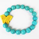 Turquoise Yellow Butterfly Baby Blue Veins Ball Beads Stretch Bracelet ZZ2420