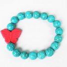 Turquoise Pink Butterfly Baby Blue Veins Ball Beads Stretch Bracelet ZZ2421