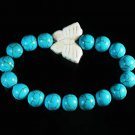 Turquoise White Butterfly Baby Blue Veins Ball Beads Stretch Bracelet ZZ2422