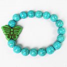 Turquoise Green Butterfly Baby Blue Veins Ball Beads Stretch Bracelet ZZ2423
