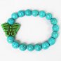 Turquoise Green Butterfly Baby Blue Veins Ball Beads Stretch Bracelet ZZ2423