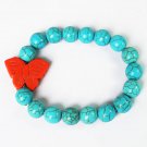 Turquoise Orange Butterfly Baby Blue Veins Ball Beads Stretch Bracelet ZZ2424