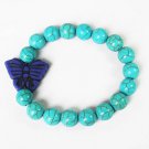 Turquoise Dark Blue Butterfly Baby Blue Veins Ball Beads Stretch Bracelet ZZ2425