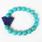 Turquoise Dark Blue Butterfly Baby Blue Veins Ball Beads Stretch Bracelet ZZ2425