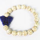 Turquoise Dark Blue Butterfly White Veins Ball Beads Stretch Bracelet ZZ2426
