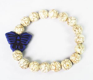 Turquoise Dark Blue Butterfly White Veins Ball Beads Stretch Bracelet ZZ2426