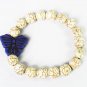 Turquoise Dark Blue Butterfly White Veins Ball Beads Stretch Bracelet ZZ2426