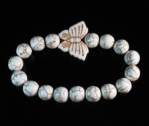 Turquoise White Butterfly White Veins Ball Beads Stretch Bracelet ZZ2427