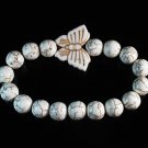 Turquoise White Butterfly White Veins Ball Beads Stretch Bracelet ZZ2427