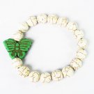 Turquoise Green Butterfly White Veins Ball Beads Stretch Bracelet ZZ2428