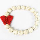Turquoise Red Butterfly White Veins Ball Beads Stretch Bracelet ZZ2429
