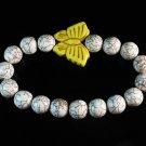 Turquoise Yellow Butterfly White Veins Ball Beads Stretch Bracelet ZZ2430