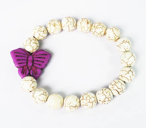 Turquoise Purple Butterfly White Veins Ball Beads Stretch Bracelet ZZ2431