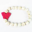 Turquoise Pink Butterfly White Veins Ball Beads Stretch Bracelet ZZ2432