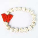 Turquoise Orange Butterfly White Veins Ball Beads Stretch Bracelet ZZ2433