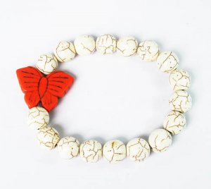 Turquoise Orange Butterfly White Veins Ball Beads Stretch Bracelet ZZ2433