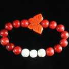 Turquoise Orange Butterfly Red White Veins Ball Beads Stretch Bracelet ZZ2434