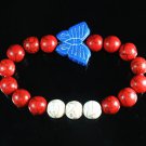 Turquoise Blue Butterfly Red White Veins Ball Beads Stretch Bracelet ZZ2435