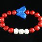 Turquoise Blue Butterfly Red White Veins Ball Beads Stretch Bracelet ZZ2435