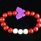 Turquoise Purple Butterfly Red White Veins Ball Beads Stretch Bracelet ZZ2437