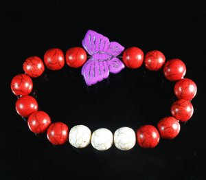 Turquoise Purple Butterfly Red White Veins Ball Beads Stretch Bracelet ZZ2437
