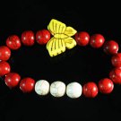 Turquoise Yellow Butterfly Red White Veins Ball Beads Stretch Bracelet ZZ2438