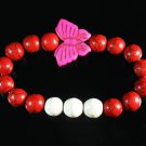 Turquoise Pink Butterfly Red White Veins Ball Beads Stretch Bracelet ZZ2439