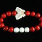 Turquoise White Butterfly Red White Veins Ball Beads Stretch Bracelet ZZ2440