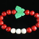 Turquoise Green Butterfly Red White Veins Ball Beads Stretch Bracelet ZZ2441