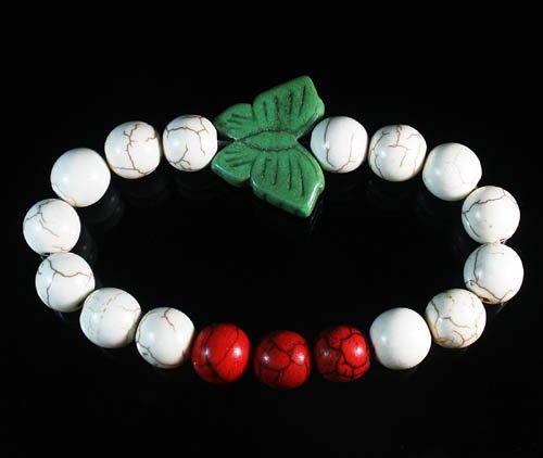 Turquoise Green Butterfly Red White Veins Ball Beads Stretch Bracelet ZZ2442