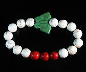 Turquoise Green Butterfly Red White Veins Ball Beads Stretch Bracelet ZZ2442