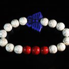 Turquoise Blue Butterfly Red White Veins Ball Beads Stretch Bracelet ZZ2443