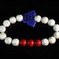 Turquoise Blue Butterfly Red White Veins Ball Beads Stretch Bracelet ZZ2443