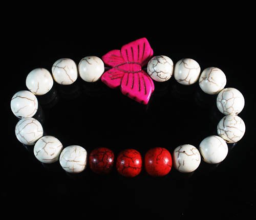 Turquoise Pink Butterfly Red White Veins Ball Beads Stretch Bracelet ZZ2444