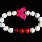 Turquoise Pink Butterfly Red White Veins Ball Beads Stretch Bracelet ZZ2444