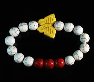 Turquoise Yellow Butterfly Red White Veins Ball Beads Stretch Bracelet ZZ2445