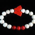 Turquoise Orange Butterfly Red White Veins Ball Beads Stretch Bracelet ZZ2446