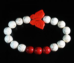 Turquoise Orange Butterfly Red White Veins Ball Beads Stretch Bracelet ZZ2446